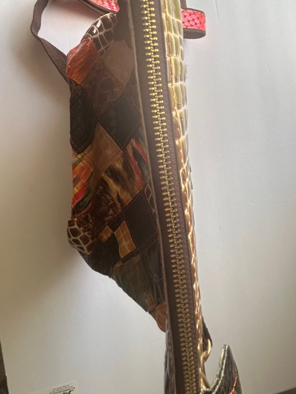 Boho Patchwork Floral Embossed Crossbody Bag | 3D Appliqué Flowers w/Rhinestone - Picture 7 of 15